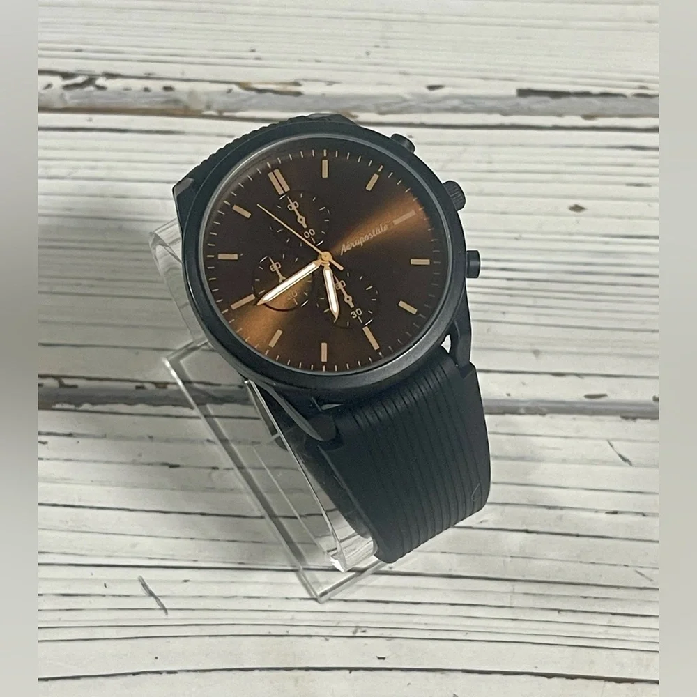 NEW BATTERY Aeropostale Luxury Watch‎ Metallic Brown Chronograph Dial Silicone